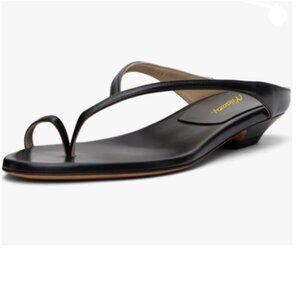 Milooey shoes Black Flip Flops Sandals Open Toe Low Chunky Heels Toe Strap Shoes